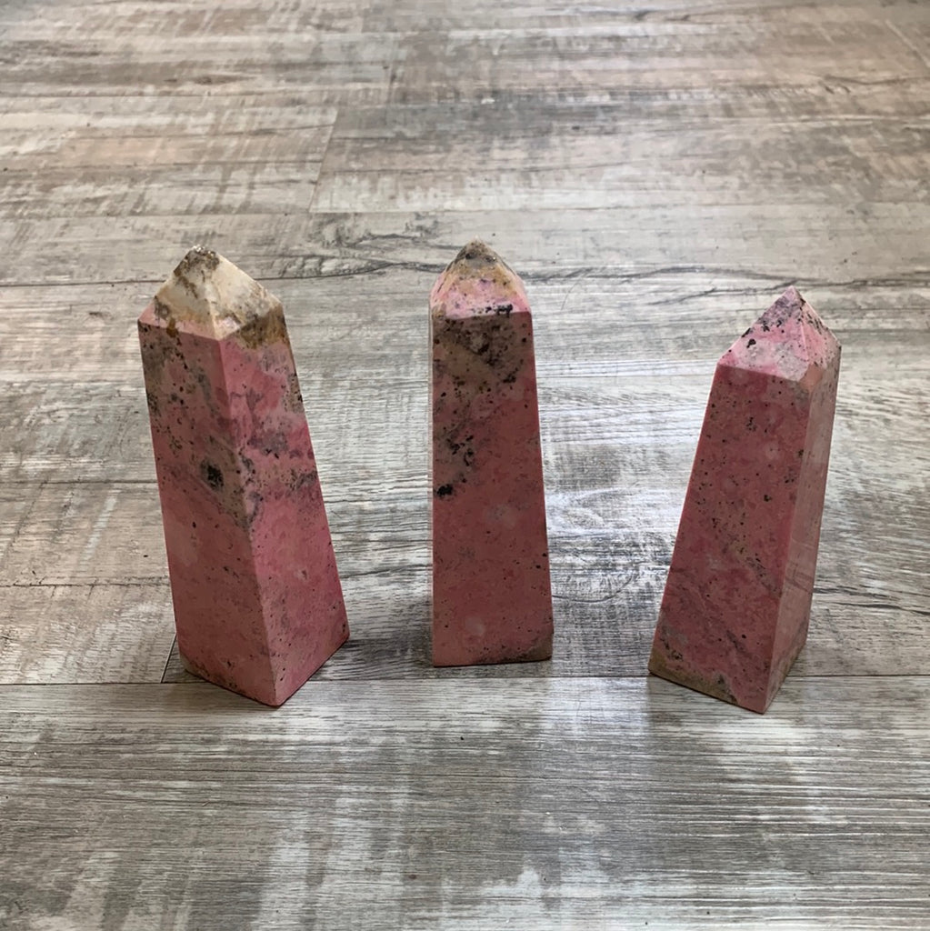 Rhodochrosite pyramids and obelisk