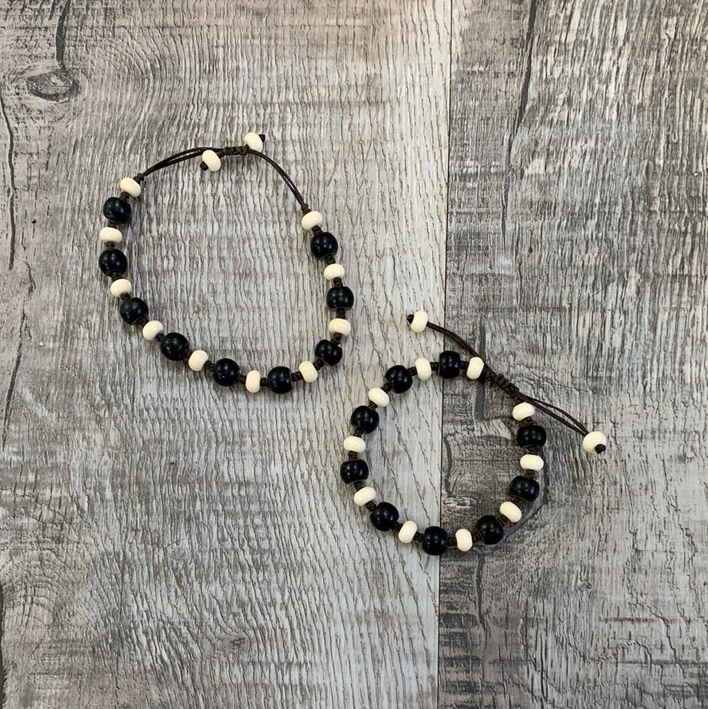 Black Jade and Bone Adjustable Bracelet