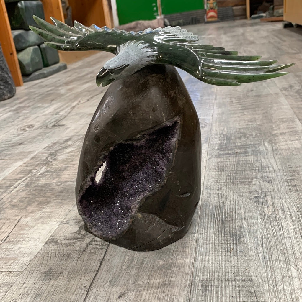 Jade Eagle on Amethyst Base
