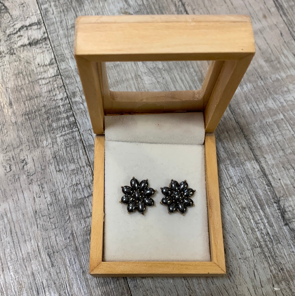 Hematite and Rhodonite Flower Studs